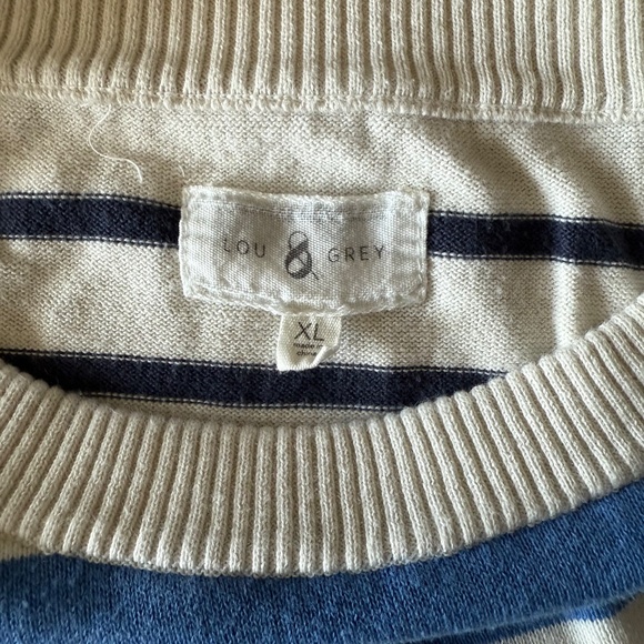 Lou & Grey Striped Asymmetrical Sweater Blue White XL 100% Cotton Nautical Shirt - Picture 4 of 7